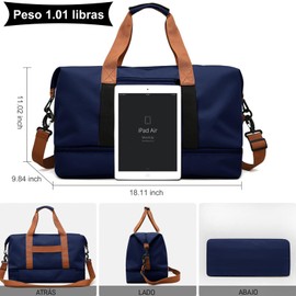 JeeLeeko Maleta Deportiva Bolsa para gym Diseño de Separación Húmedo y Seco Bolsa de viaje con ompartimento para Zapatos, para Hombres y Mujeres moda impermeable(Azul)