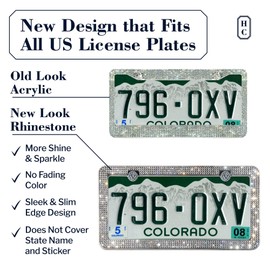 Diamond Rhinestone Bling License Plate Frames for Women, Men - 2 Pack Handcrafted Bedazzled License Plate Cover with Glittery Crystal Screw Caps Stainless Steel - Sparkle Car License Plate Frame White