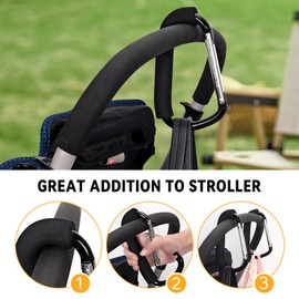 Stroller Hooks, 6.3'' Stroller Clips, 2 Pack Stroller Hooks for Bags, Stroller Clips and Hooks, Stroller Accessories for Hanging, Large Carabiner Clip