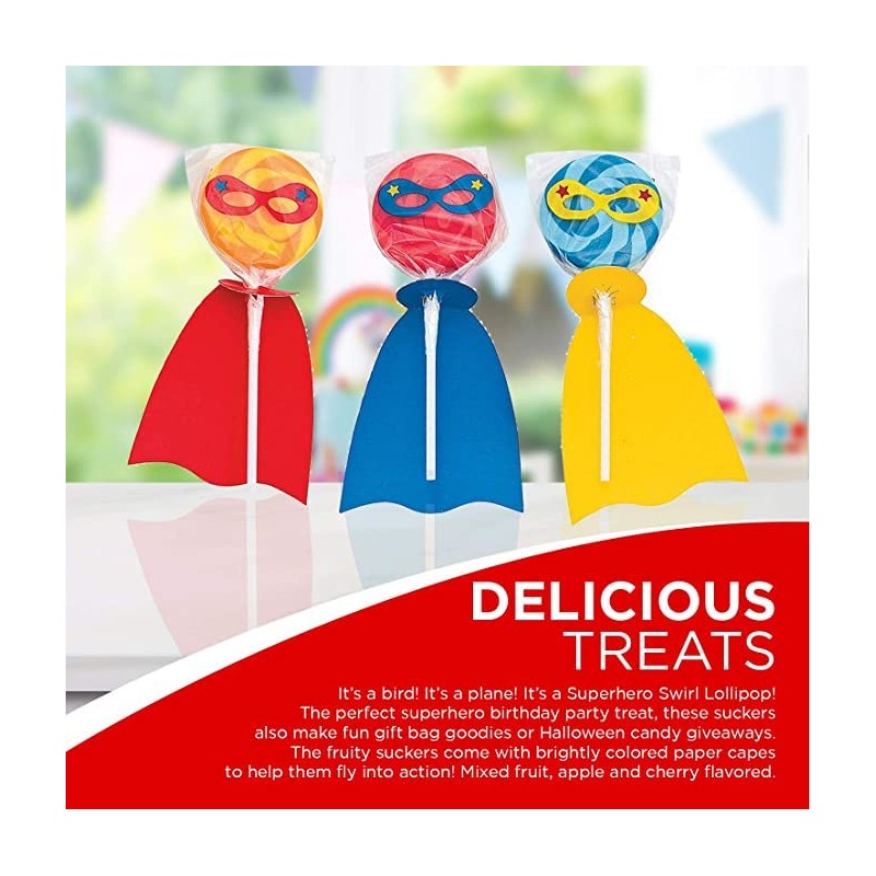 Fun Express Superhero Swirl Pop Suckers (12 individually wrapped lollipops)