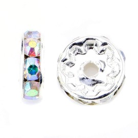 Allb 100Pcs Rondelle Spacer Beads 4mm Silver Plated Czech Crystal Rhinestone for Jewelry Making Loose Beads for Bracelets