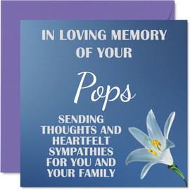 Stuff4 Sympathy Cards - In Loving Memory Of Your Pop Card - Sorry Sympathy Cards for Adults, 145mm x 145mm, Sympathy Card with Flowers