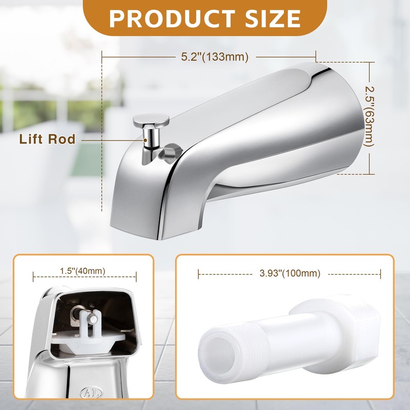 Dreyoo Diverter Tub Spout with Tub Spout Cover Ring, Universal
