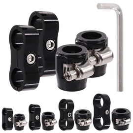 Glarks 5Pcs 6AN Hose Finisher Clamp and Hose Separator Clamp with Wrench Kit, Hose Finisher Clamps with Screw Band and Aluminum Fuel Line Mounting Clamp Hose Fitting Adapter Set for 3/8 Fuel Hose