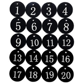 VIEAURA Number Tags Door Number Tags (1-20) Black Locker Cloak Key Label Tags Acrylic, Set of 20, Diameter 1.4 inches (35 mm)