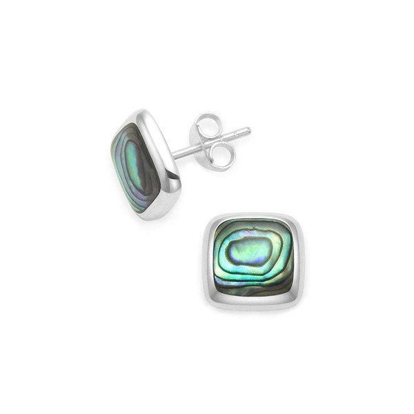 Sterling Silver Paua Shell Earrings - Square Paua Shell studs