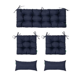 STillcomsy Outdoor Wicker Chair Cushions of 5Pieces,Tufted Patio Bench Cushions & 2Seat Cushions with Ties,2Lumber Pillows -Navy