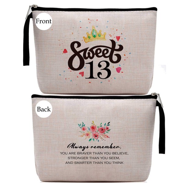 13th Birthday Gifts for Girls-13th Birthday Sweet Thirteen -13 Years Old Girl Birthday Gift, Cosmetic Pouch, Travel Case, Makeup Bag for Girls