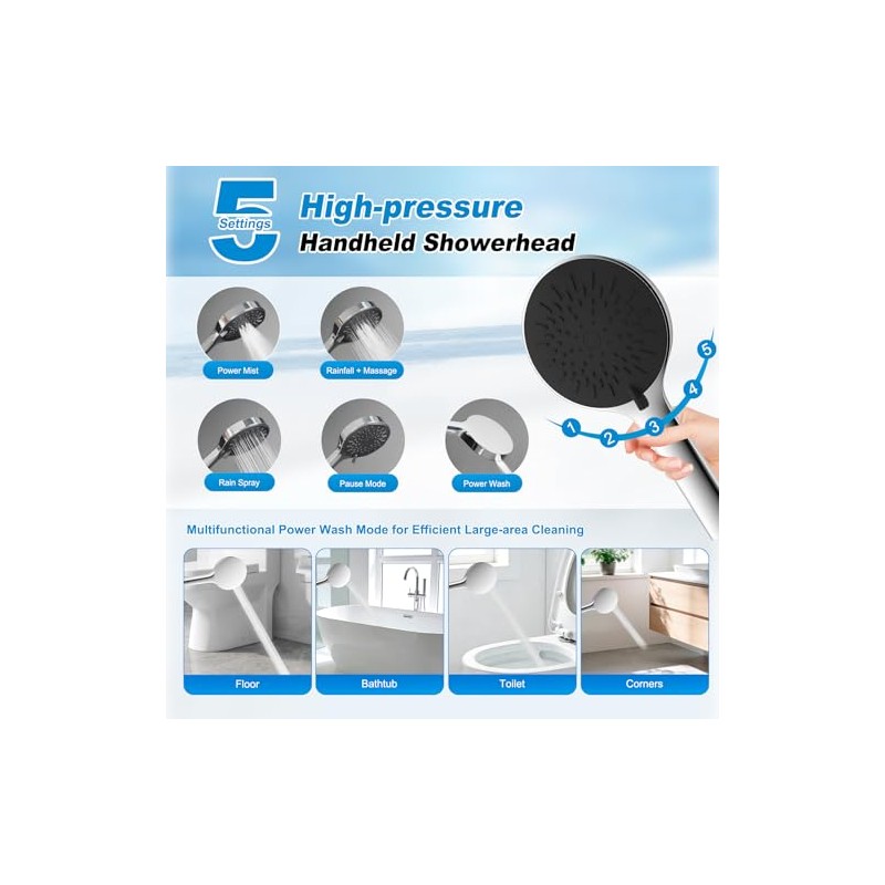 10" Rain Shower Head with Handheld, High Pressure Boosting Rainfall