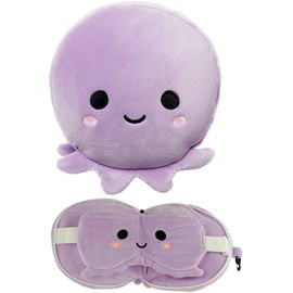 Relaxeazzz Neck Pillow with Eye Mask, Squishy, Octopus, Cute, Plush, One-Piece, Eye Mask, For Travel, Airplanes, Cars, Sleeping Use, Children, Gift, Japanese Genuine Product