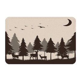 Forest Bath Rug Mountain Nature Tree Happy Camper RV Door Mat, Memory Foam Bathroom Mat 29.5L x 17.7W Inches (75Lx45Wcm) (Brown)