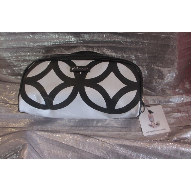 PHILOSOPHY BLACK & WHITE ZIPPERED COSMETIC POUCH...NEW