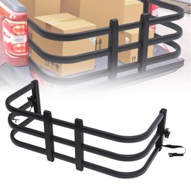 SHOUMANUAL Truck Bed Extender, Aluminum Retractable Tailgate Extender, 49"-61" Adjustable Length, 180° Flip, 2 Fixation Straps Fit Small Medium-Sized Pickup Trucks (Black)