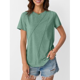 AUTOMET Womens Summer Tops Workout Shirts Beach Vacation Outfits Business Tshirts Dressy Fashion Spring Clothes 2025 LightGreen XL