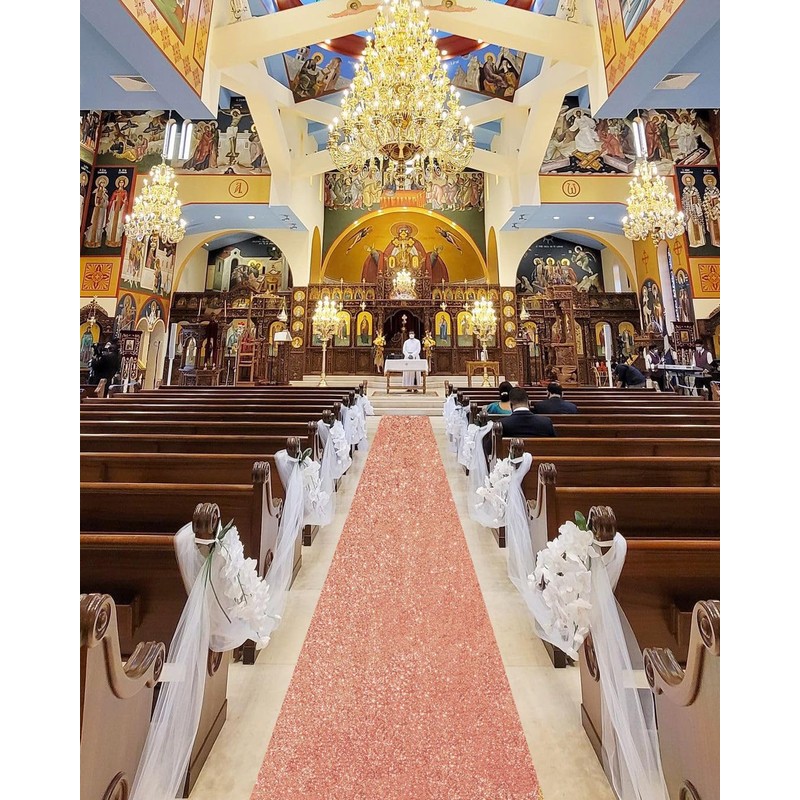 Aisle Runners for Wedding 2FT×15FT Rose Gold Sequin Aisle Runner