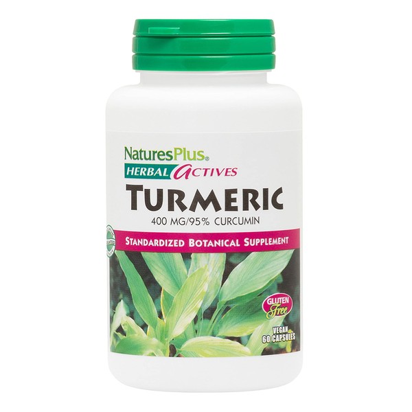 NaturesPlus Herbal Actives Turmeric - 400 mg, 95% Curcumin, 60 Vegan Capsules - Vegetarian, Gluten-Free - 60 Servings