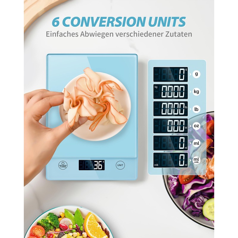 Digital Kitchen Scales, 10 kg, Glass, Electronic Household Scales for