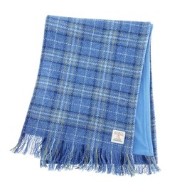 100% Harris Tweed Wool Tartan Scarf, 155cm x 25cm, Soft Fleece Back & Fringed, Blue Checkered Design, Gift Boxed, Scottish Winter Accessory, Multiple Tartans Available (Light Blue Check)