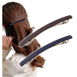 Herbeluemily Barrette, Hair Clip, Hair Clip, Hairpin, Matte, Narrow, Set of 2, Thin, 4.1 inches (10.5 cm), F, Dark Brown + Navy