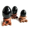 Black Obsidian Gemstone Egg Sphere with Wooden Stand for Healing
