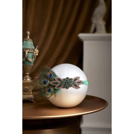 BABEYOND 1920s Headpiece Vintage 1920s Headband Crystal Headband Flapper Headpiece with Crystal Great Gatsby Costume Accessories Roaring 20's Accessories (Gold Black with Feather)