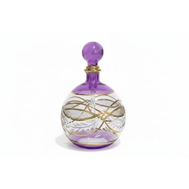 Les Trois Pyramides Hand-Blown Violet Perfume Bottle with 14K Gold Detailing | Refillable Decorative Bottle | Egyptian Art
