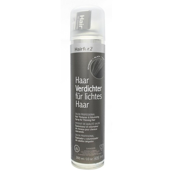 Hairfor2 Haarverdichtungsspray gegen lichtes Haar | Haarpuder | Streuhaar | Haarauffüller | Haarausfall | Haarverdichter (300ml, Schwarz)
