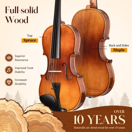 CAHAYA Violin 4/4 Full Size - Full Wooden Violin Set for Beginners Kids Adults Students Violin Kit with Hard Travel Case, Shoulder Rest, Extra Strings, Tuner