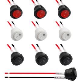 10pack KCD1 Mini Rocker Switch,On Off Switch, 2 Pin Pre-Wired Latching Round Toggle SPST Snap for Boat