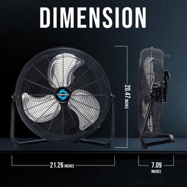 Tornado 18" High Velocity Floor Fan Industrial Metal 3-Speed Heavy Duty Cooling Fan for Workshop, Garage, Home, Office, 120° Tilt Adjustment, 6ft Cord, Black