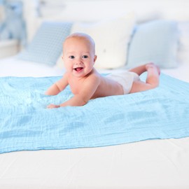 david's kids 4 Pack Baby Muslin Swaddle Blankets, 100% Cotton Swaddling Blankets Wrap for Boys Girls, Ultra Soft Breathable Receiving Blanket, New Born Essentials, Green&Grey&Blue&Beige