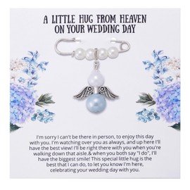 Ralukiia Something Blue Angel Memory Bouquet Charm, Wedding Day Hug from Heaven, Guardian Angel Charm, Memorial Gift for Bride, Wedding Gift from Deceased Mom or Dad, Remembrance Gifts, Medium