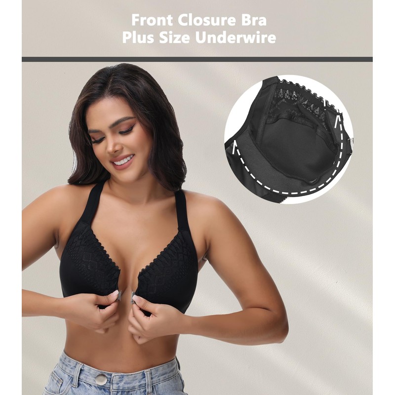 Oscrenia Racerback Front Closure Bra Plus Size for Women Unlined