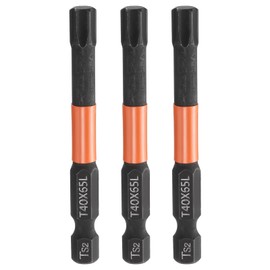 HARFINGTON 3pcs T40 Torx Head Screwdriver Bit 2.56" (65mm) Long 1/4" Hex Shank Magnetic No Hole Tamper Proof 6 Point Star Screw Driver Drill Bits Phosphate S2 Steel Industrial Power Tools