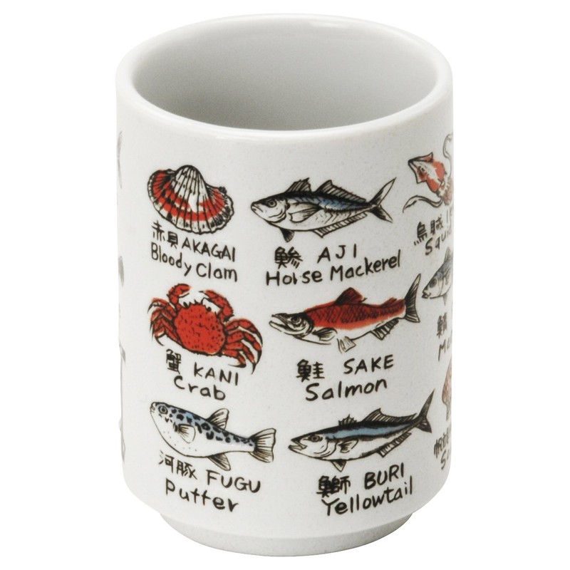 Mino Yaki 552-13-47E(3) Sushi Tea Cup Set, Fish English