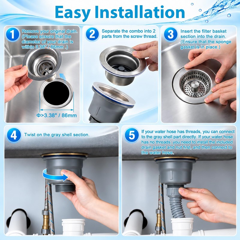 Hibbent 3 In 1 Kitchen Sink Drain Strainer and Stopper