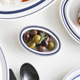 Syracuse maple line oval sauce bowl 10cm 2 colors, line blue / 시라쿠스 메이플 라인 타원 소스볼 10cm 2color, 라인 블루