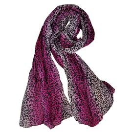 XERU Pleated Leopard Scarf Scarves for Women Girls Light Weight & Warm (Fuchsia)