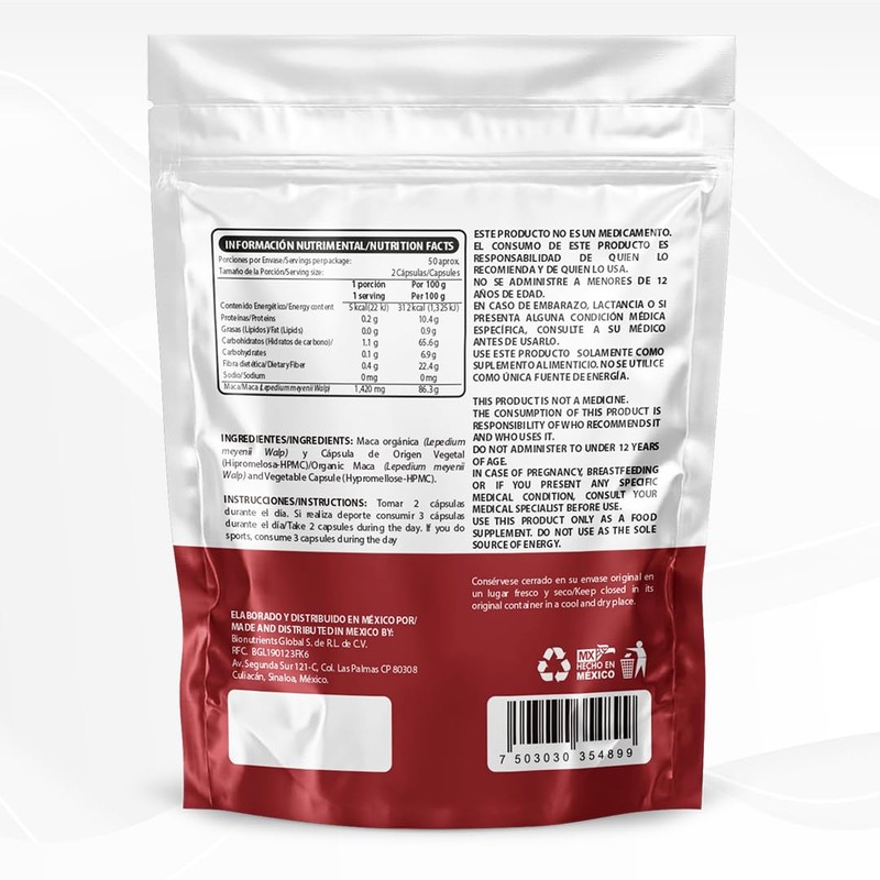 Wellthy Superfoods 100% Maca 100 Cápsulas. 710mg c/u. Maca Premium