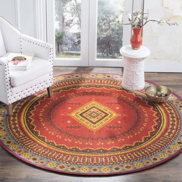 Safavieh Classic Vintage Collection CLV511G Oriental Cotton Area Rug, 6' x 6' Round, Red / Slate