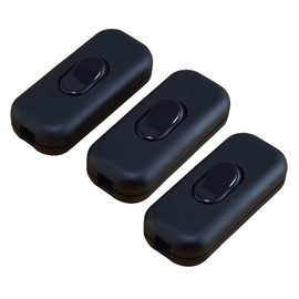 Pack of 3 cord switches 6 A 2-pin, cable switch 230 V for lamps, floor lamp and small appliances, intermediate switch 2 pin, switch cable, rocker switch, cord switch, power switch, light switch, black