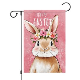 Louise Maelys Easter Bunny Garden Flag Floral Rabbit Double Sided 12x18 Inch Small Burlap Spring Holiday Yard Outdoor Outside Home House Decoration Sign