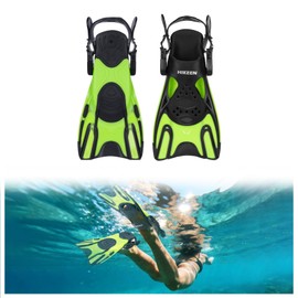 Hikeen Adjustable Snorkel Fins,Short Snorkeling Fins for Adults Men Women Open Heel Swimming Fins, Lightweight Swim Flippers with Mesh Bags-Size-L/XL