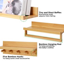 Ollieroo Set of Four Floating Book Shelves for Wall, Nursery Book Shelf for Kids Room, Bamboo Wood Hanging Bookshelf for Baby Teen Boys Girls, Wall Mounted Shelves for Bedroom Bathroom Decor(Natural)