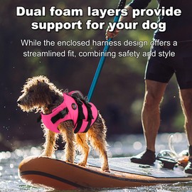 Dogcheer Dog Harness Life Jacket, High Buoyancy Neoprene Dog Life Vest for Swimming Boating, Adjustable Puppy Swim Vest Reflective Pet Float Vest for Small Medium Large Dogs - Pink, XS
