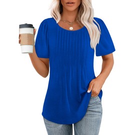 Summer Tops for Women 2025 Trendy Short Sleeve Round Neck Loose T Shirts Blue L