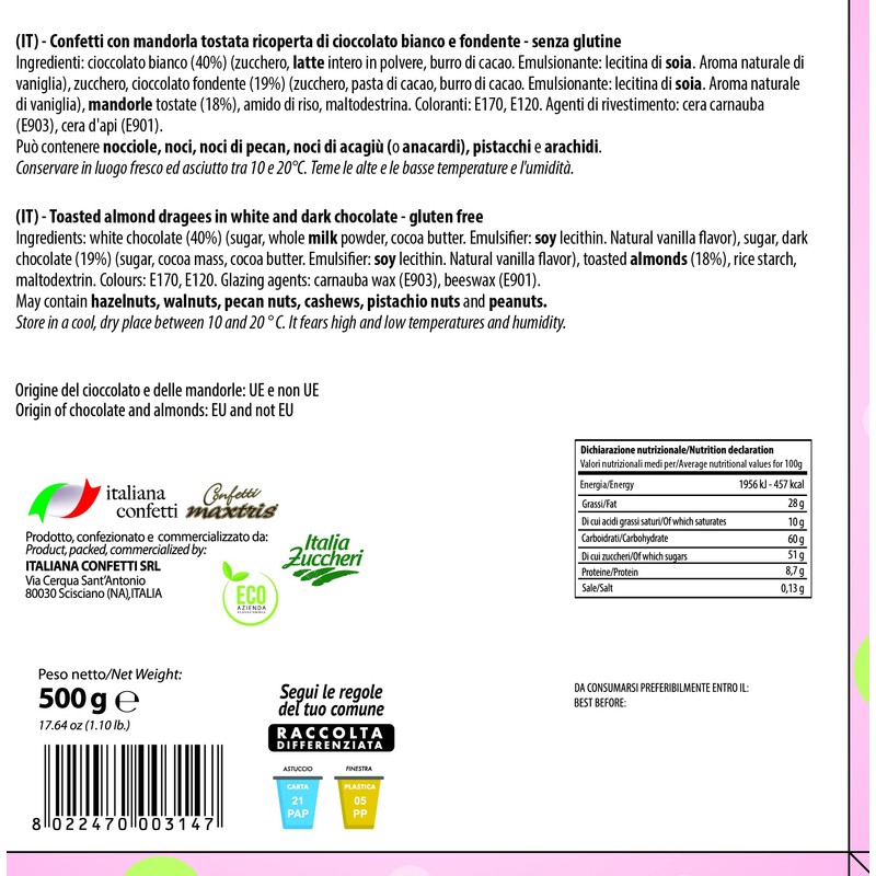 Confetti Maxtris, Dolce Arrivo Rosa Alla, MANDORLA, 500 Grammo