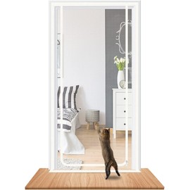 Cat Gate for Door, Prevent Cat Leaking, Insulation Door Screen for Introducing New Cats, Cat Door Net for Summer (Suitable Door Size: 90cm x 210cm, White)