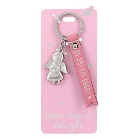 Depesche 11770-009 Guardian Angel Keyring Metal Lucky Charm with Loving Message and Faux Leather Strap Pink