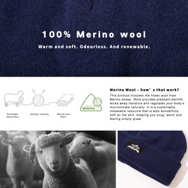 TOP-EX M/L/XL/XXL 100% Merino Wool Knitted Hat Warm Winter Hat for Men and Women Windproof Breathable Beanie Black, Navy Blue_Fleece